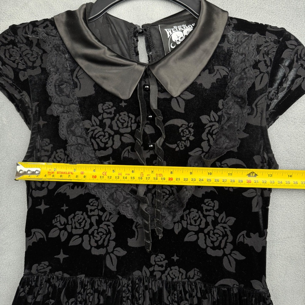 KILLSTAR Black Velvet Rose Bat Print Peter Pan Collar Dress XS Goth Witch - Picture 2 of 7